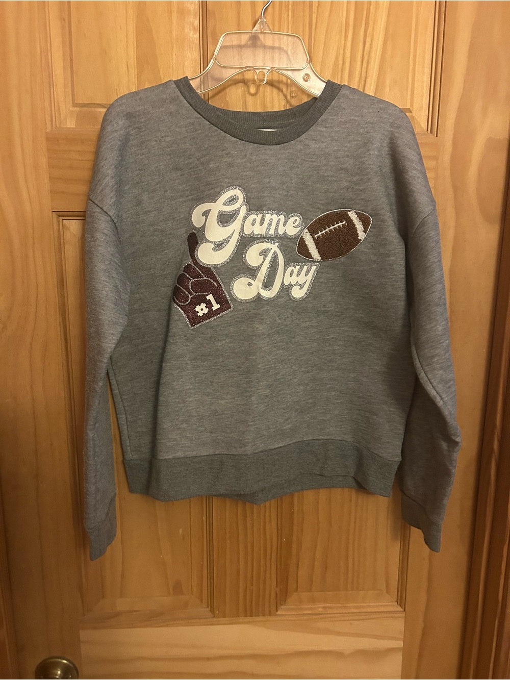 Planet Gold Gray 'Game Day' Crewneck Sweatshirt with Football Graphic